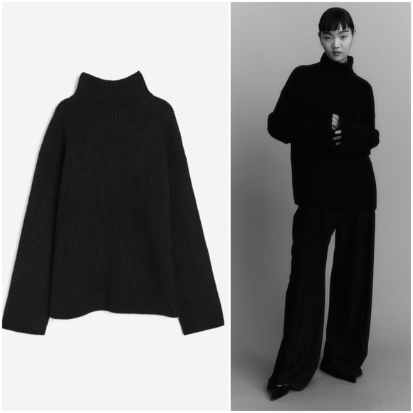 Black Rib Knit Mock Turtleneck Sweater (XS, S) - Picture 1 of 2